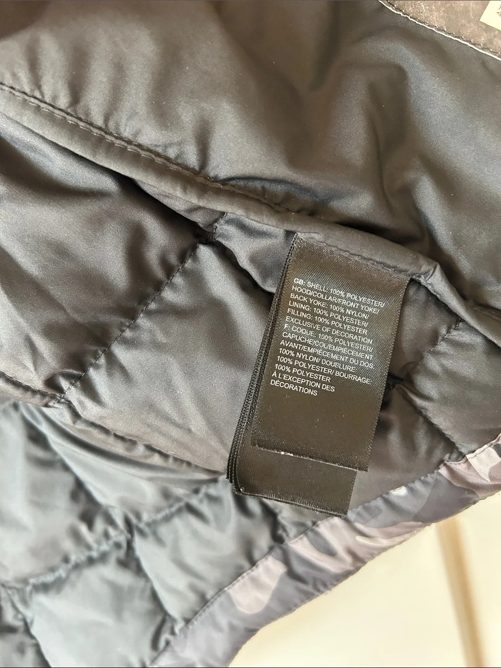 The North Face Men’s Black & Gray Camo Puffer Jacket